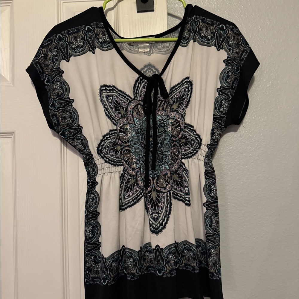 Claudia Richard Black and White Floral Blouse